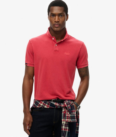 Superdry Vint Destroy Polo Tee Shirt Cranberry